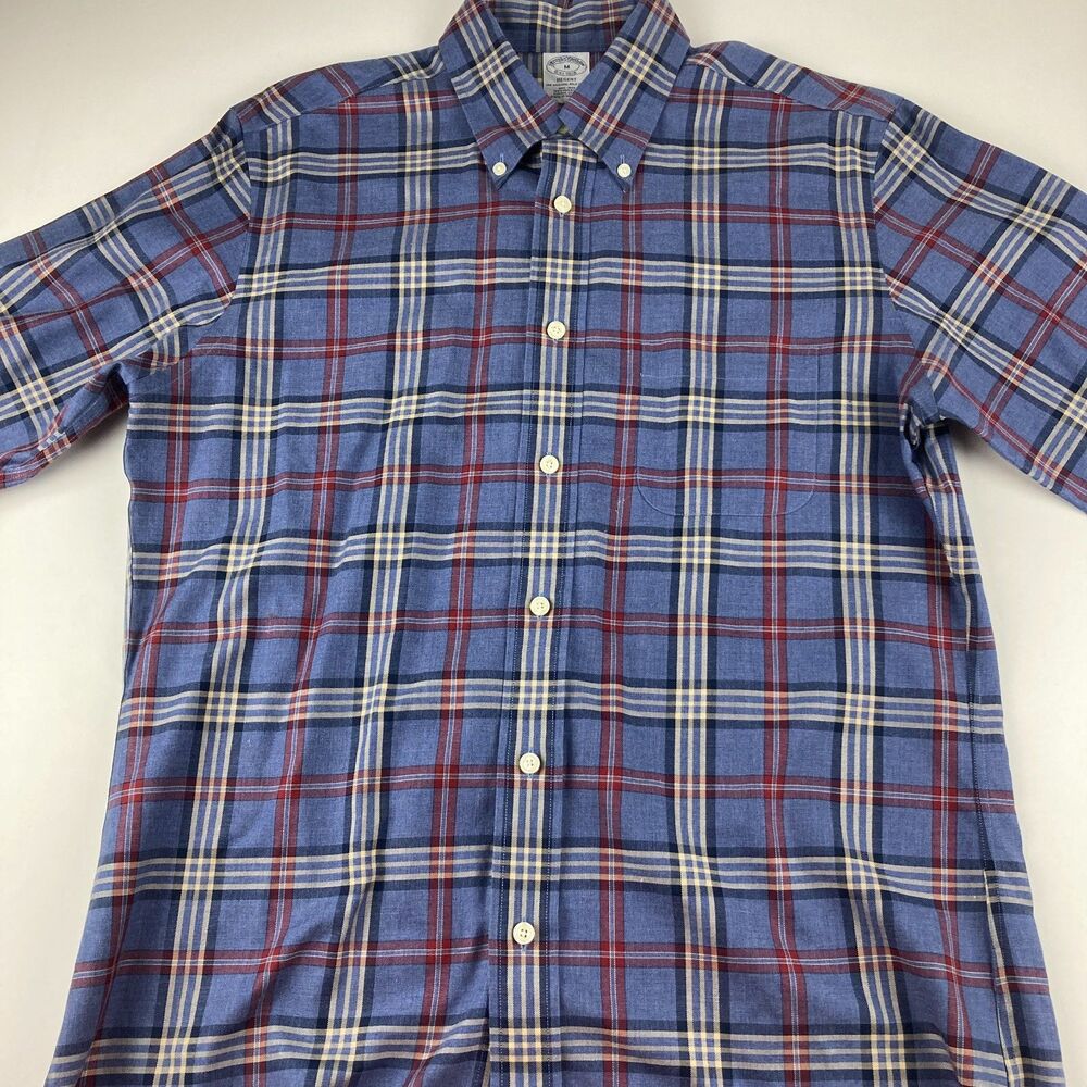 Brooks Brothers Regent Mens M Plaid Supima Cotton Button Down Polo Shirt Blue